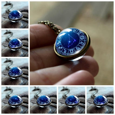 Double Sided 12 Zodiac Constellations Astrology Sign Glass Ball Necklace-Your Soul Place